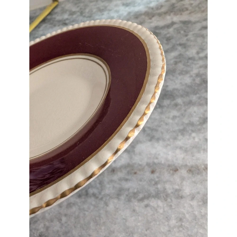 3 Vtg Saucer Set Fondeville Ambassador Ware Burgundy